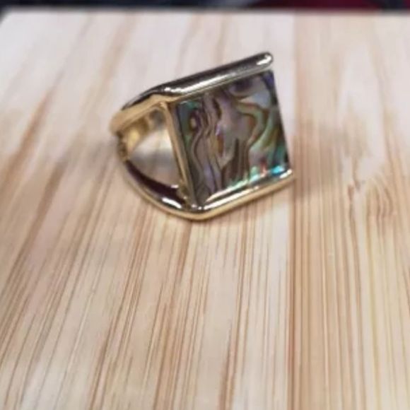 Gold titanium and genuine natural abalone boho chic statement ring sz 8 new - Picture 3 of 7